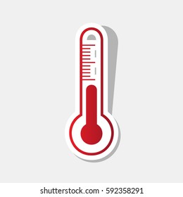 Meteo diagnostic technology thermometer sign. Vector. New year reddish icon with outside stroke and gray shadow on light gray background.