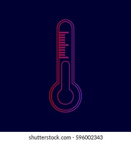 Meteo diagnostic technology thermometer sign. Vector. Line icon with gradient from red to violet colors on dark blue background.