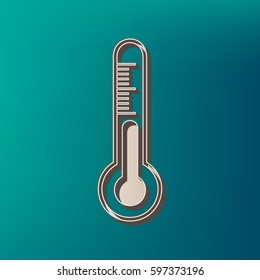 Meteo diagnostic technology thermometer sign. Vector. Icon printed at 3d on sea color background.