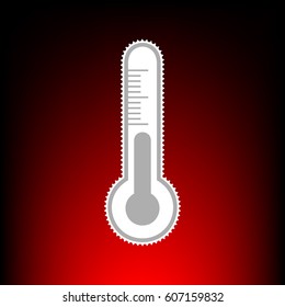 Meteo diagnostic technology thermometer sign. Postage stamp or old photo style on red-black gradient background.