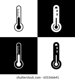 Meteo diagnostic technology thermometer sign. Vector. Black and white icons and line icon on chess board.