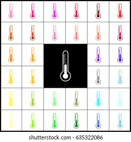 Meteo diagnostic technology thermometer sign. Vector. Felt-pen 33 colorful icons at white and black backgrounds. Colorfull.