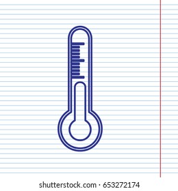 Meteo diagnostic technology thermometer sign. Vector. Navy line icon on notebook paper as background with red line for field.
