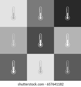 Meteo diagnostic technology thermometer sign. Vector. Grayscale version of Popart-style icon.