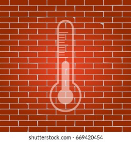 Meteo diagnostic technology thermometer sign. Vector. Whitish icon on brick wall as background.
