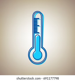 Meteo diagnostic technology thermometer sign. Vector. Sky blue icon with defected blue contour on beige background.