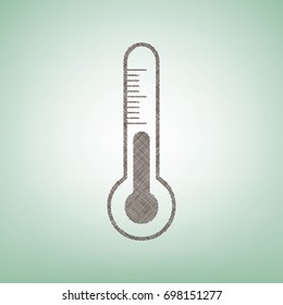 Meteo diagnostic technology thermometer sign. Vector. Brown flax icon on green background with light spot at the center.