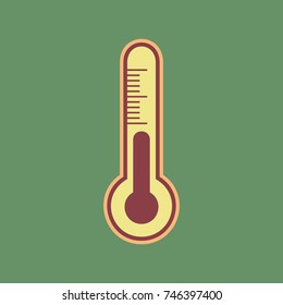 Meteo diagnostic technology thermometer sign. Vector. Cordovan icon and mellow apricot halo with light khaki filled space at russian green background.