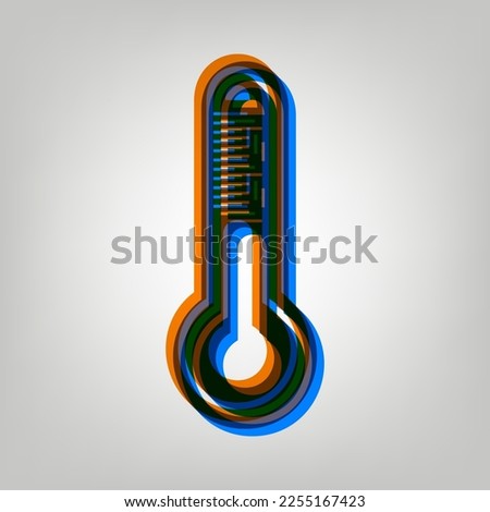 Meteo diagnostic technology thermometer sign. Stroked Icon in orange, azure and old lavender Colors at gray Background. Illustration.