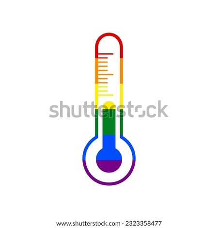 Meteo diagnostic technology thermometer sign. Rainbow gay LGBT rights colored Icon at white Background. Illustration.