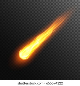 Meteor, comet or fire ball, vector on transparent background.