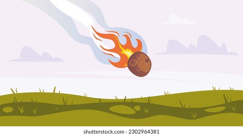 Meteor comet meteorite asteroid fall fire planet concept. Vector graphic design illustration