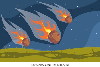 Meteor Komet Meteorit Asteroid Fallen Feuer Planeten Konzept. Vektorgrafik-Designgrafik