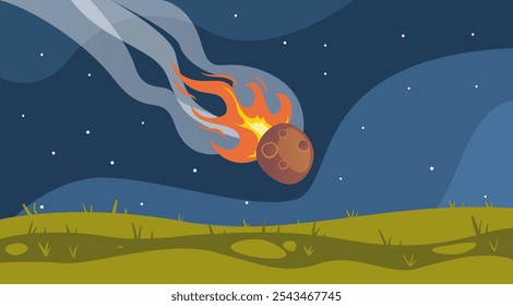 Meteor Komet Meteorit Asteroid Fallen Feuer Planeten Konzept. Vektorgrafik-Designgrafik