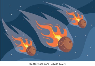 Meteor comet meteorite fire in space sky concept. Vector graphic design illustration
