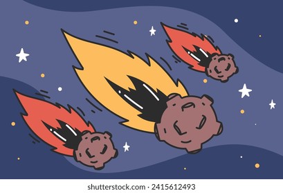 Meteor comet meteorite fire in space sky concept. Vector graphic design illustration