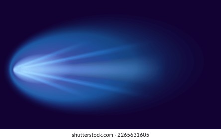 Meteor or comet. Neon space flying meteorite or asteroid, realistic vector illustration. Meteor fire trails isolated. Fireball glowing gas and dust tails at night sky