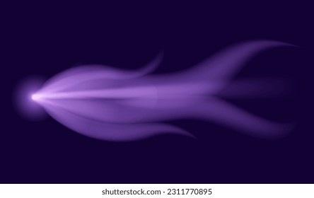 Meteor or comet. Neon space flying meteorite or asteroid, realistic vector illustration. Meteor fire trails isolated. Fireball glowing gas and dust tails at night sky