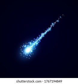 Meteor o cometa sobre el fondo espacial. Efecto de la luz azul