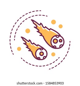 Meteor falling color line icon. The visible passage of a glowing meteoroid, micrometeoroid, comet or asteroid through Earth's atmosphere. Pictogram for web page, mobile app, promo.
