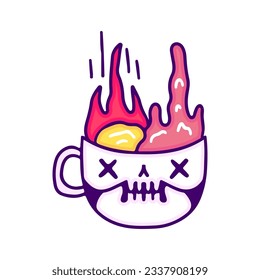 Meteor falling into skull mug, illustration for t-shirt, sticker, or apparel merchandise. With doodle, retro, and cartoon style.