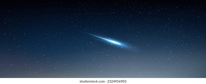 Un meteorito está cayendo del cielo. Hermosa noche llena de muchas estrellas brillando en el cielo nocturno. La confianza en el universo profundo. Ilustración vectorial.