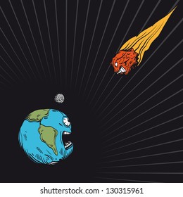 Meteor falls to the Earth, vector illustration