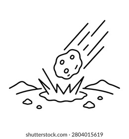 Meteor hitting crater line icon. minimalist icon on a white background