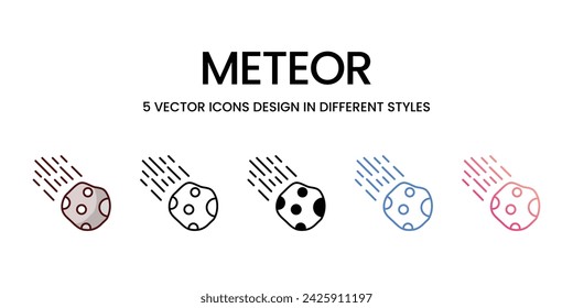 Diseño de iconos de Meteor en estilo Five con trazos editables. Línea, Sólido, Línea plana, Color de tono dúo y Línea degradada de color. Conveniente para la página web, aplicación móvil, UI, UX y diseño de GUI.