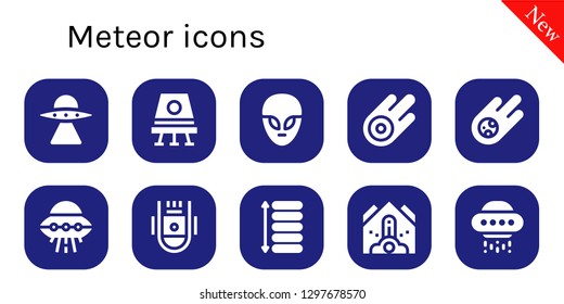  meteor icon set. 10 filled meteor icons. Simple modern icons about  - Aliens, Space capsule, Alien, Asteroid, Meteorite, Ufo, Spacing, Falling debris