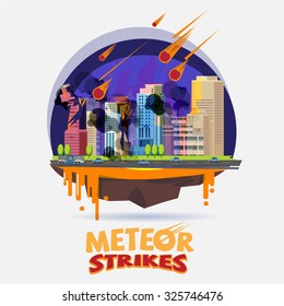 meteor impact the city. diaster concept - vector illustration