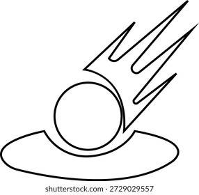 Meteorschlagsymbol , das eine Asteroidenkollision mit dem Boden oder der Oberfläche anzeigt. Ideal für Wissenschaft, Astronomie, Raumfahrtthemen, Flugbahnen von Asteroiden, Katastrophenvisuelles, Bildung, Apps und Infografiken.