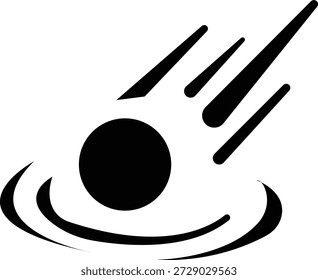 Meteorschlagsymbol , das eine Asteroidenkollision mit dem Boden oder der Oberfläche anzeigt. Ideal für Wissenschaft, Astronomie, Raumfahrtthemen, Flugbahnen von Asteroiden, Katastrophenvisuelles, Bildung, Apps und Infografiken.