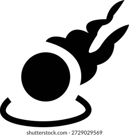 Icono de impacto de meteorito, que muestra una colisión de asteroide con el suelo o la superficie. Ideal para ciencia, astronomía, temas espaciales, trayectoria de asteroides, imágenes de desastres, educación, App e infografías.