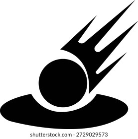 Meteorschlagsymbol , das eine Asteroidenkollision mit dem Boden oder der Oberfläche anzeigt. Ideal für Wissenschaft, Astronomie, Raumfahrtthemen, Flugbahnen von Asteroiden, Katastrophenvisuelles, Bildung, Apps und Infografiken.