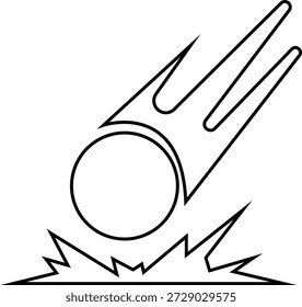 Meteorschlagsymbol , das eine Asteroidenkollision mit dem Boden oder der Oberfläche anzeigt. Ideal für Wissenschaft, Astronomie, Raumfahrtthemen, Flugbahnen von Asteroiden, Katastrophenvisuelles, Bildung, Apps und Infografiken.