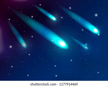 Meteor Rain. The fall of the comets at the night sky. Vector illustration