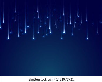 Meteor Rain With Falling Glowing Comets On Transparent Background, Light Effect, Neon Lights, Aqua Colorwith Falling Glowing Comets On Transparent Background, Light Effect, Neon Lights, Aqua Color