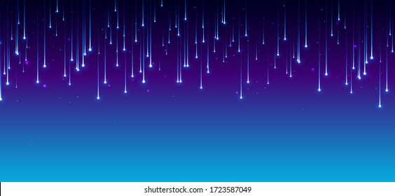 Meteor rain with falling glowing comets on transparent background, light effect, neon lights, aqua colorwith falling glowing comets on transparent background, light effect, neon lights, aqua color