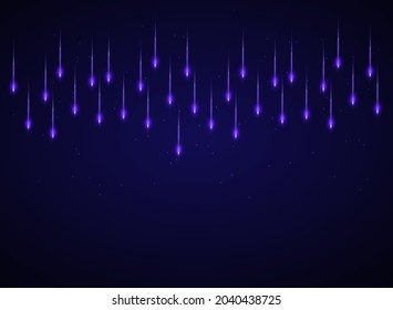Meteor rain with falling glowing comets on transparent background, light effect, neon lights, aqua colorwith falling glowing comets on transparent background, light effect, neon lights, aqua color