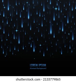 Meteor rain with falling glowing comets on black background. Light rays background. Light rays background. 