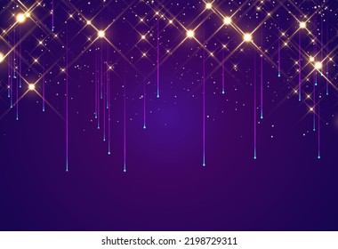 Meteor rain with falling glowing comets. Abstract light digital background. Neon Light Particles, luminous rays in motion, technology, network. falling glowing neon lights. Falling stars. Vector EPS10