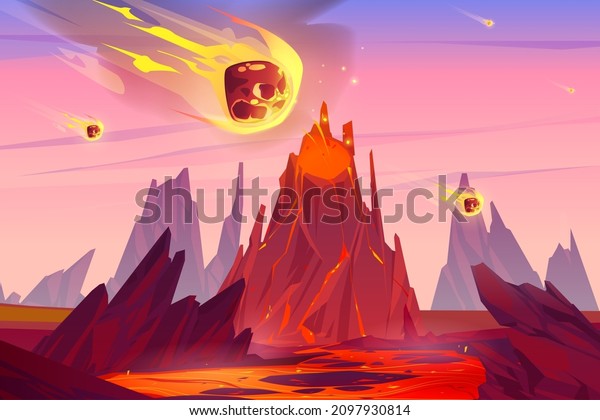 Meteor Rain Falling On Earth Erupting Stock Vector (Royalty Free ...