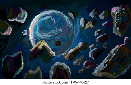 Meteor Rain. Pixel illustration vector. space background for games