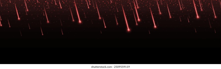 Meteor rain, shooting stars background. Bright, streaking lights falling from the sky. Dynamic space backdrop with fiery comets