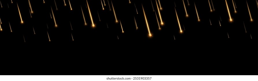 Meteor rain, shooting stars background. Bright, streaking magic lights falling from the sky. Dynamic space backdrop with fiery comets