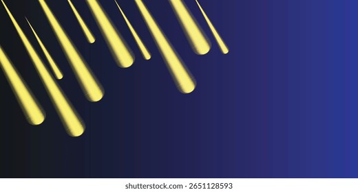 Meteor rain, shooting stars background. Bright, streaking magic lights falling from the sky.
