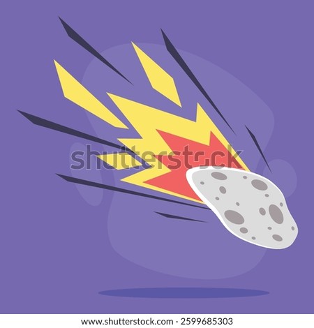 Meteor rapidly descending through vibrant purple sky, creating dynamic explosion effect with bright yellow and red colors