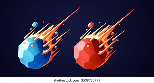 Meteorgestein fallend, 3D-Vektor. Geeignet für Astronomie und Design-Elemente