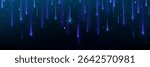 Meteor shower background with blue shooting stars falling through night sky - cosmic light trails and glowing particles for space wallpaper, celestial event design and astronomy themed digital art.